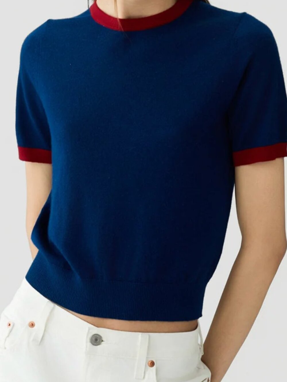 NWT Guest in Residence Airy Ringer Tee in Navy/Carmine